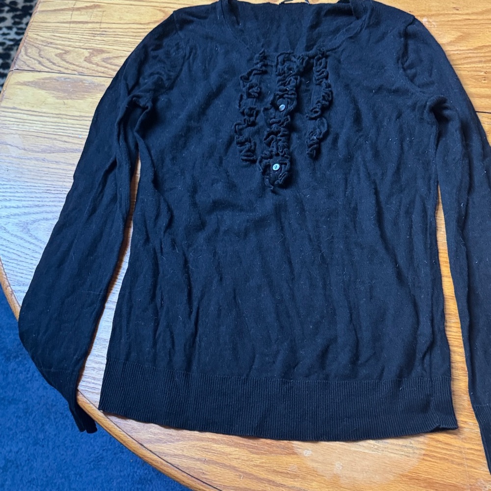GAP Black Long Sleeve Ruffle Top